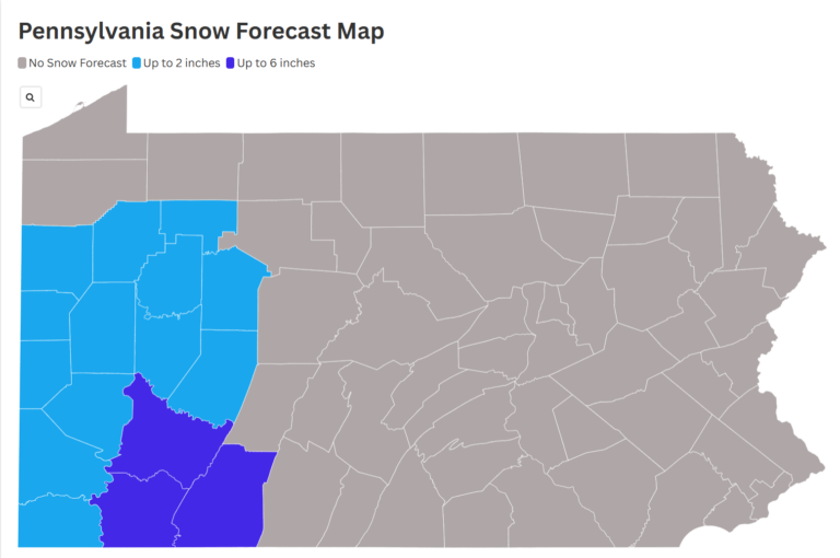 Winter Storm Map Shows Pennsylvania Areas Getting Up to 6 Inches of Snow