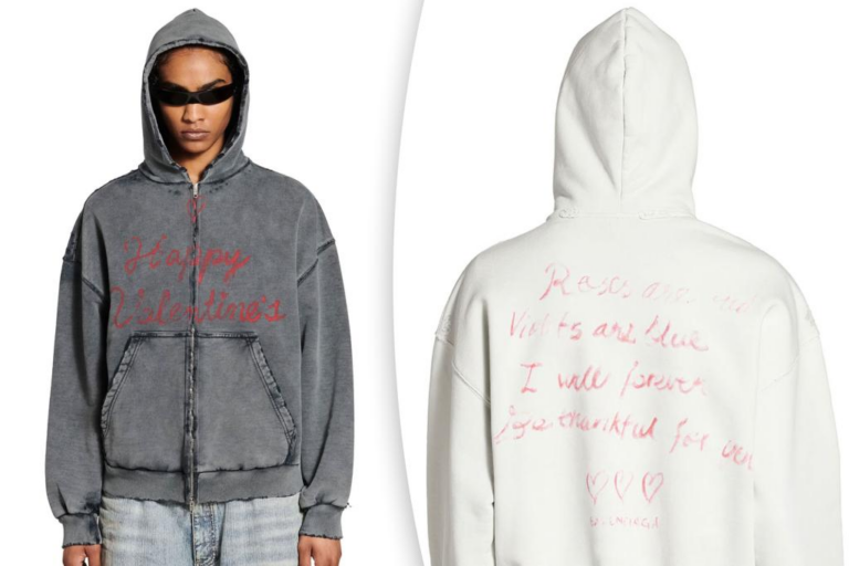 Balenciaga slammed for pushing $1,190 Valentine’s Day hoodie riddled with fake lipstick and holes: ‘Trash’