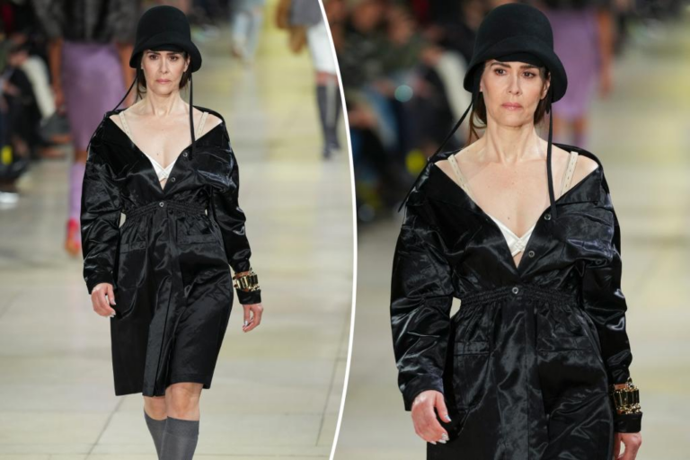 Sarah Paulson makes runway debut at Miu Miu alongside Gigi Hadid and Sunday Rose